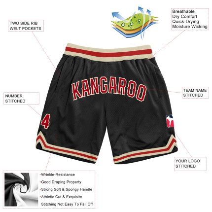 Personalized Basketball Shorts - Black Red-Cream Throwback Style Personalized Black Red-Cream Throwback Basketball Shorts