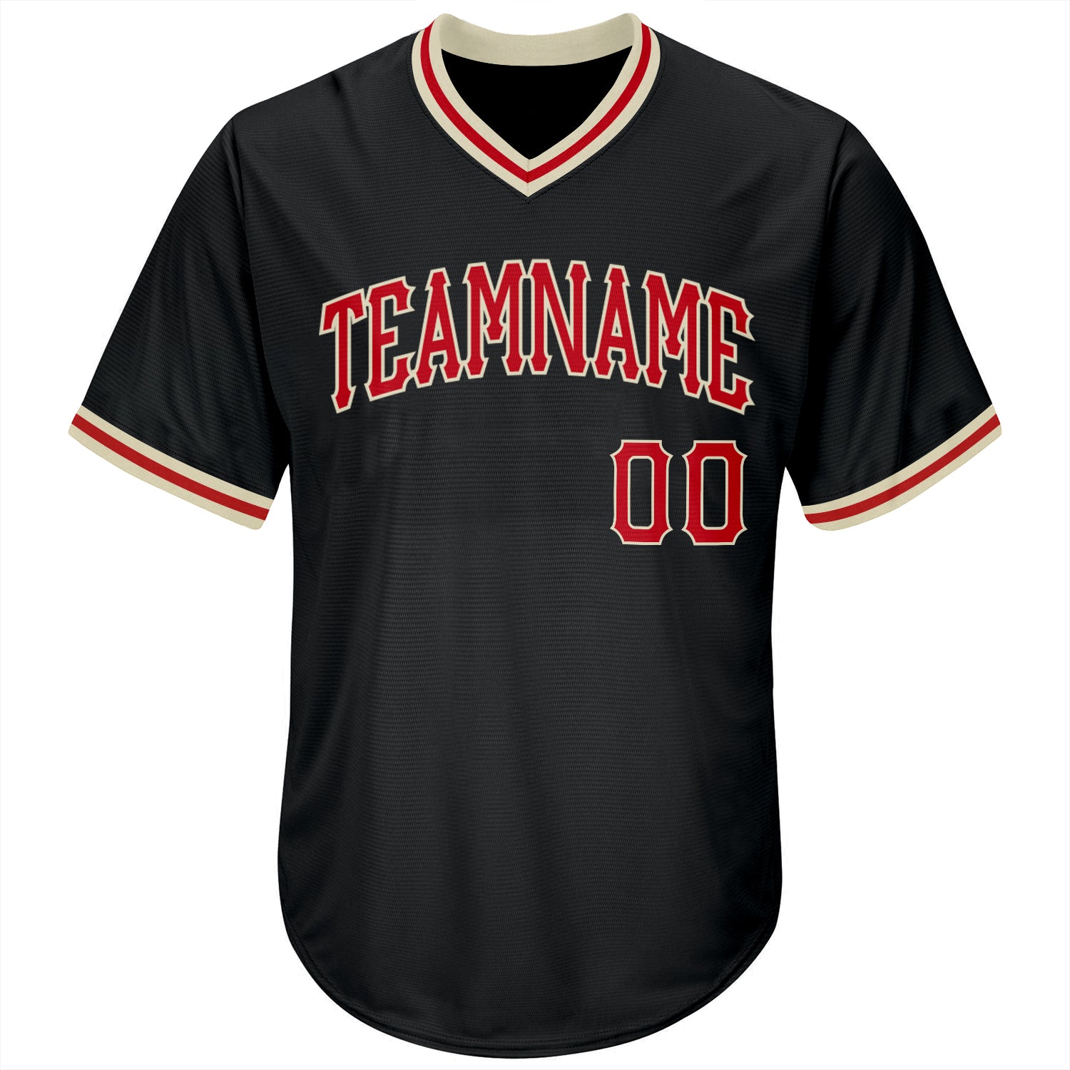 Personalized Black Red Cream Baseball Jersey Shirt - Throwback Rib-Knit Style Personalized Black Red-Cream Throwback Rib-Knit - Image 2