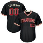 Personalized Black Red Cream Baseball Jersey Shirt - Throwback Rib-Knit Style Personalized Black Red-Cream Throwback Rib-Knit
