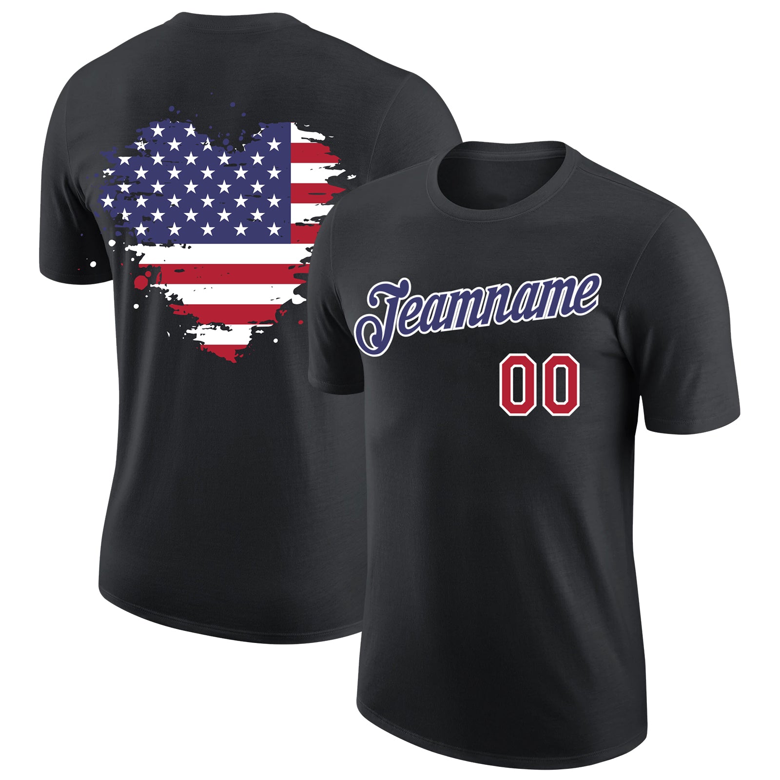 Personalized 3D American Flag Patriotic T-Shirt in Black Red and Dark Purple - Performance Wear for Men and Women Personalized