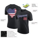 Custom American Flag 3D Performance T-Shirt - Personalized Black Red-Dark Purple Team Name and Number Personalized Black