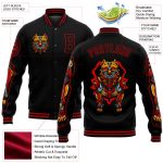 Custom 3D Black Red Dog Varsity Letterman Jacket Bomber Full-Snap Outerwear Personalized Black Red Dog 3D Bomber Full-Snap