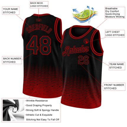 Custom Name and Number Basketball Jersey - Personalized Fashion Authentic City Edition - Black Red Fade Personalized Black