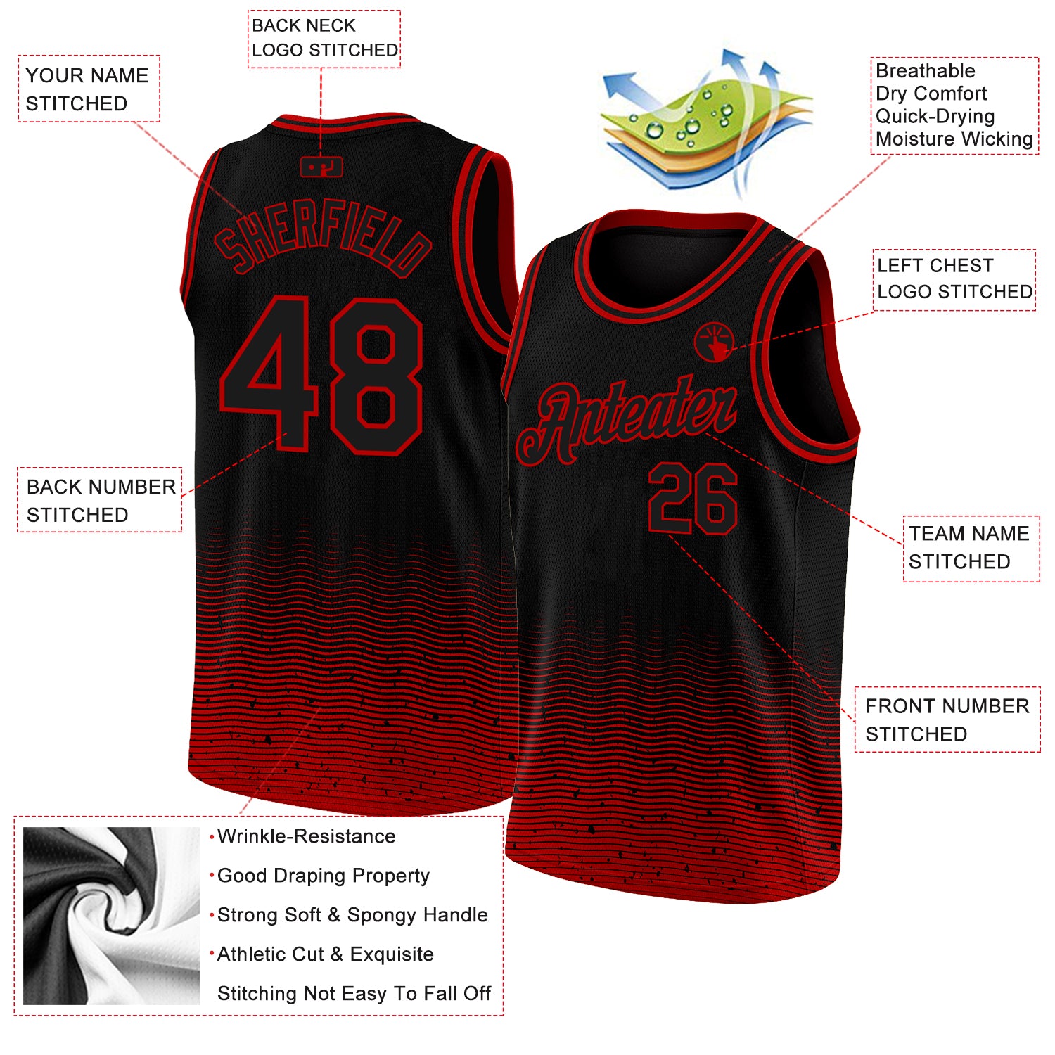 Custom Black Red Fade Basketball Jersey - Fashion City Edition Jersey Personalized Black Red Fade Fashion City Edition Basketball - Image 2