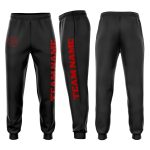 Custom Team Jogger Sweatpants - Personalized Fleece with Black and Red Design, Custom Name and Number Personalized Black