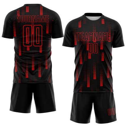Personalized Soccer Jersey Black Red Geometric Shapes Sublimation Uniform 2 Personalized Black Red Geometric Shapes Sublimation