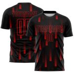 Personalized Geometric Black Red Soccer Jersey Uniform - Custom Sublimation Design Personalized Black Red Geometric Shapes