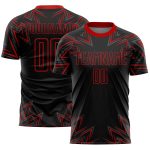 Personalized Geometric Shapes Soccer Jersey - Black Red Sublimation Uniform Personalized Black Red Geometric Shapes Sublimation
