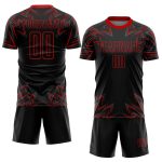 Custom Name and Number Soccer Jersey with Personalized Black Red Geometric Design - Sublimation Uniform Personalized Black