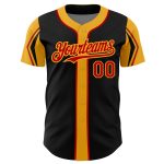Authentic Baseball Jersey with Custom Name and Number in Black Red-Gold - Personalized Team Colors, Available in 3 Designs