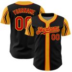 Authentic Baseball Jersey with Custom Name and Number in Black Red-Gold - Personalized Team Colors, Available in 3 Designs
