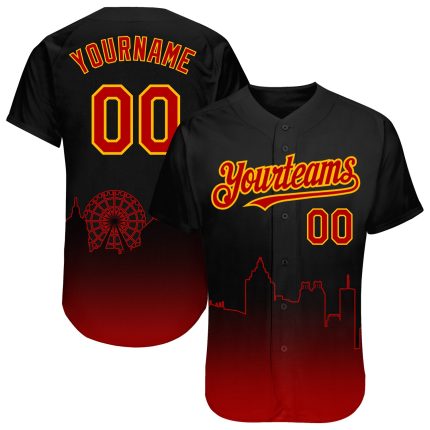 Personalized Atlanta City Edition Black Red-Gold 3D Baseball Jersey with Custom Name and Number Personalized Black Red-Gold