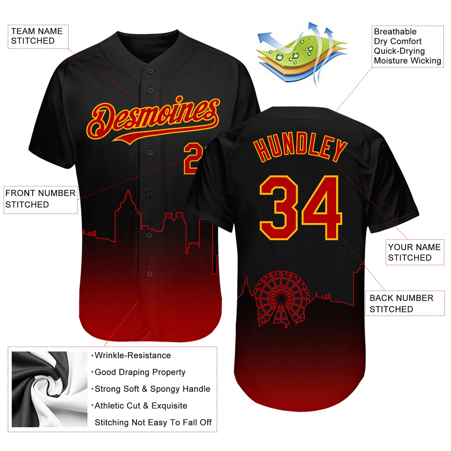 Personalized Atlanta City Edition 3D Fade Black Red-Gold Baseball Jersey Personalized Black Red-Gold 3D Atlanta City Edition - Image 3