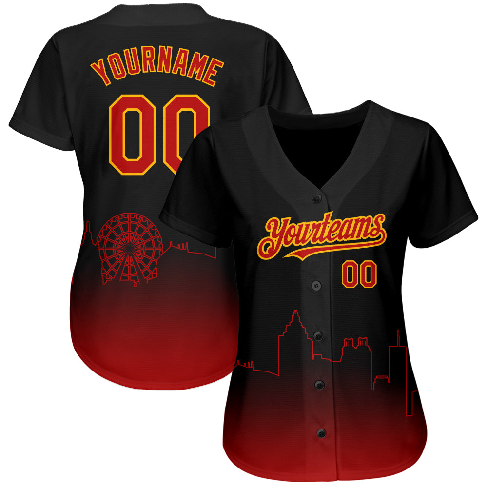 Personalized Atlanta City Edition 3D Fade Black Red-Gold Baseball Jersey Personalized Black Red-Gold 3D Atlanta City Edition - Image 2