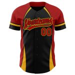 Custom 3D Curve Solid Baseball Jersey in Black Red-Gold - Personalized Team Apparel Personalized Black Red-Gold 3D Curve