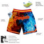 Personalized 3D Flame Basketball Shorts in Black and Red-Gold for Men, Custom Athleticwear Personalized Black Red-Gold 3D