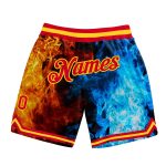 Personalized 3D Flame Basketball Shorts in Black and Red-Gold for Men, Custom Athleticwear Personalized Black Red-Gold 3D