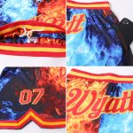 Personalized 3D Flame Basketball Shorts in Black and Red-Gold for Men, Custom Athleticwear Personalized Black Red-Gold 3D