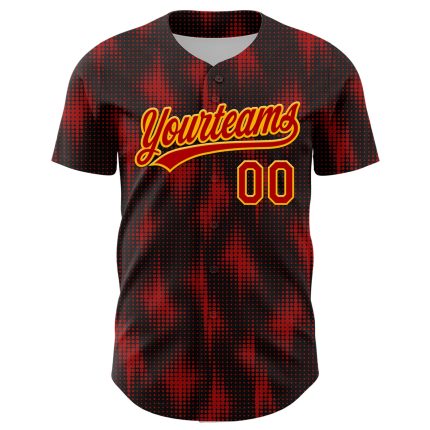Personalized 3D Halftone Dots Baseball Jersey in Black Red-Gold for Custom Style and Comfort Personalized Black Red-Gold