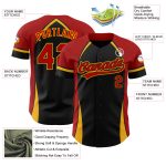 Custom Name and Number Authentic Baseball Jersey - Personalized Black Red-Gold 3D Pattern Design Personalized Black Red-Gold