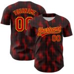 Personalized Authentic Baseball Jersey with Custom Name and Number, Black Red-Gold 3D Pattern Design Halftone Dots Personalized