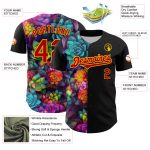 Custom 3D Rave Flower Baseball Jersey in Black Red-Gold for Unique Style Personalized Black Red-Gold 3D Rave Flower Baseball