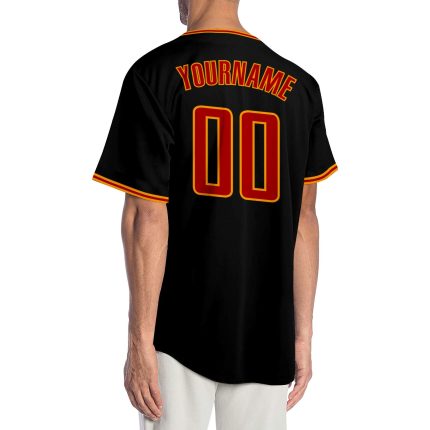 Personalized Black Red Gold Baseball Jersey - Authentic Custom Sports Apparel Personalized Black Red-Gold Authentic Baseball