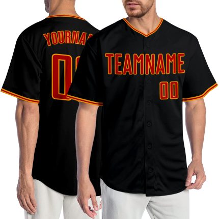 Personalized Black Red Gold Baseball Jersey - Authentic Custom Sports Apparel Personalized Black Red-Gold Authentic Baseball