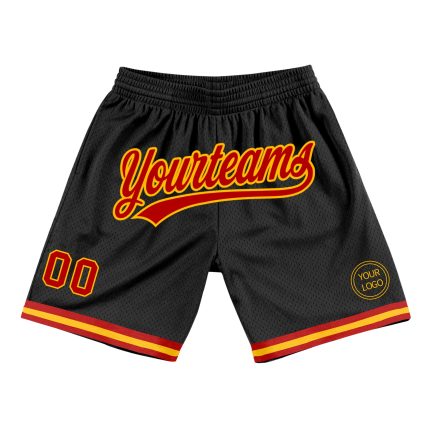 Personalized Authentic Basketball Shorts in Black Red and Gold - Throwback Style Personalized Black Red-Gold Authentic Throwback