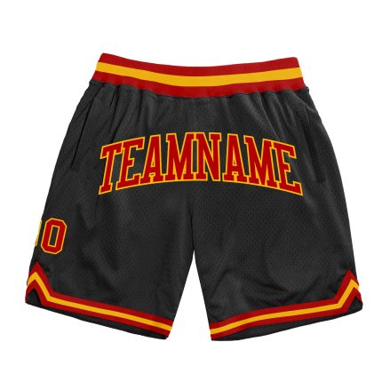 Custom Name Number Black Red Gold Throwback Basketball Shorts - Personalized Authentic Team Gear Personalized Black Red-Gold