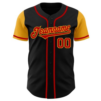 Custom Name Number Personalized Black Red Gold Two Tone Baseball Jersey Personalized Black Red-Gold Authentic Two Tone Baseball