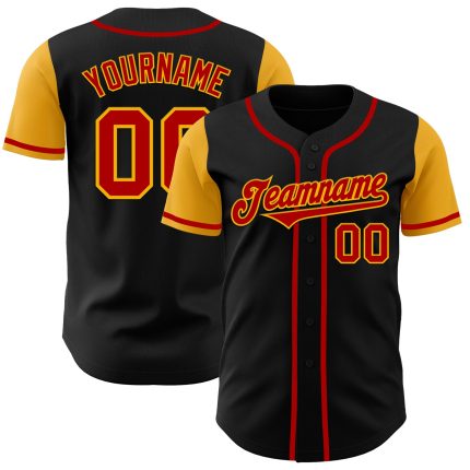 Custom Name Number Personalized Black Red Gold Two Tone Baseball Jersey Personalized Black Red-Gold Authentic Two Tone Baseball