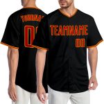 Personalized Black Red Gold Baseball Jersey for Men and Women - Customizable Team Apparel Personalized Black Red-Gold Baseball