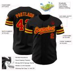 Personalized Black Red Gold Baseball Jersey for Men, Custom Team Jersey, Size 4 Personalized Black Red-Gold Baseball Jersey