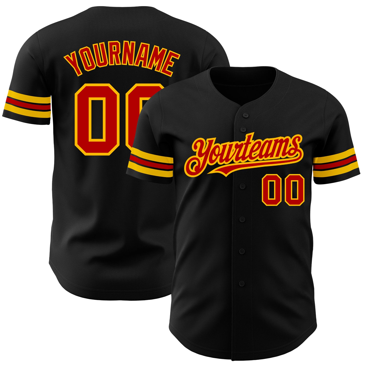Personalized Black Red Gold Baseball Jersey for Men, Custom Team Jersey, Size 4 Personalized Black Red-Gold Baseball Jersey