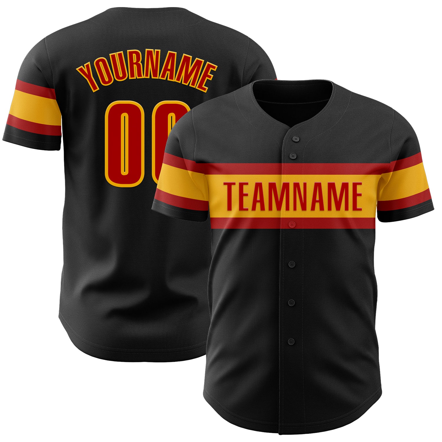 Personalized Baseball Jersey in Black Red Gold for Men, Women, Kids - Size 6 Personalized Black Red-Gold Baseball Jersey