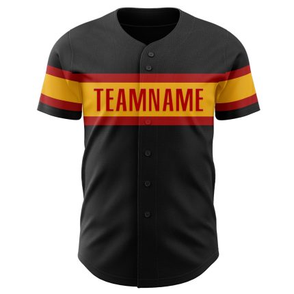 Personalized Baseball Jersey in Black Red Gold for Men, Women, Kids - Size 6 Personalized Black Red-Gold Baseball Jersey