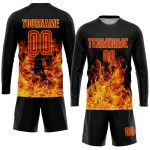 Personalized Soccer Jersey Black Red Gold Flame Design Sublimation Uniform Personalized Black Red-Gold Flame Sublimation
