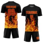 Personalized Soccer Jersey Black Red Gold Flame Design Sublimation Uniform Personalized Black Red-Gold Flame Sublimation