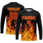 Custom Name Number Personalized Black Red Gold Flame Soccer Jersey Uniform Personalized Black Red-Gold Flame Sublimation