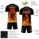 Custom Name Number Personalized Black Red Gold Flame Soccer Jersey Uniform Personalized Black Red-Gold Flame Sublimation