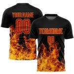 Personalized Soccer Jersey Black Red Gold Flame Design Sublimation Uniform Personalized Black Red-Gold Flame Sublimation