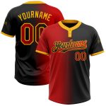 Personalized Unisex Softball Jersey Black Red Gold Gradient Two-Button Fashion Personalized Black Red-Gold Gradient Fashion