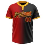 Personalized Unisex Softball Jersey Black Red Gold Gradient Two-Button Fashion Personalized Black Red-Gold Gradient Fashion