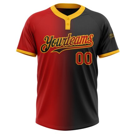Personalized Unisex Softball Jersey Black Red Gold Gradient Two-Button Fashion Personalized Black Red-Gold Gradient Fashion