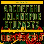 Custom Name Number Black History Month 3D Pattern Bomber Varsity Jacket in Black Red Gold Green - Personalized Full-Snap Letterman