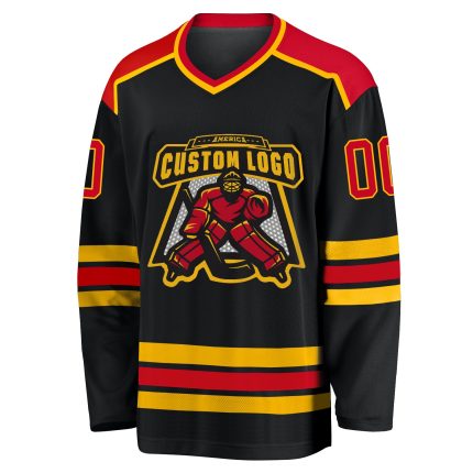 Personalized Hockey Jersey in Black, Red, and Gold - Custom Sports Jersey 2 Personalized Black Red-Gold Hockey Jersey 2