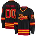 Personalized Hockey Jersey in Black Red and Gold Colors for Men and Women Personalized Black Red-Gold Hockey Jersey