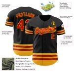 Custom Name Number Personalized Baseball Jersey - Black Red Gold Line Authentic Team Jersey Personalized Black Red-Gold Line