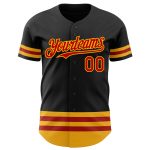 Custom Name Number Personalized Baseball Jersey - Black Red Gold Line Authentic Team Jersey Personalized Black Red-Gold Line